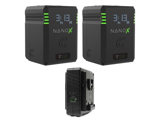 Core NANOV150X, 150wh Micro Sized V-Mount Smart Battery Pack (Pair) Bundle with Core SWX GPM-X2S Mini Dual Travel Battery Charger