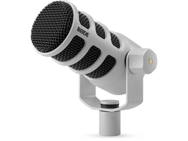 RODE PodMic USB and XLR Dynamic Broadcast Microphone (White) Bundle with Auray BAI-2N Two-Section Broadcast Arm with Internal Springs