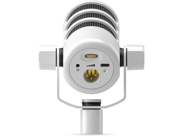 RODE PodMic USB and XLR Dynamic Broadcast Microphone (White) Bundle with Auray BAI-2N Two-Section Broadcast Arm with Internal Springs