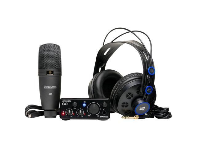 PreSonus AudioBox Go Creator Hardware/Software Recording Bundle Bundle with Auray COHH-2 Clamp On Headphone Holder For Mic Stand, Kellards PST2...