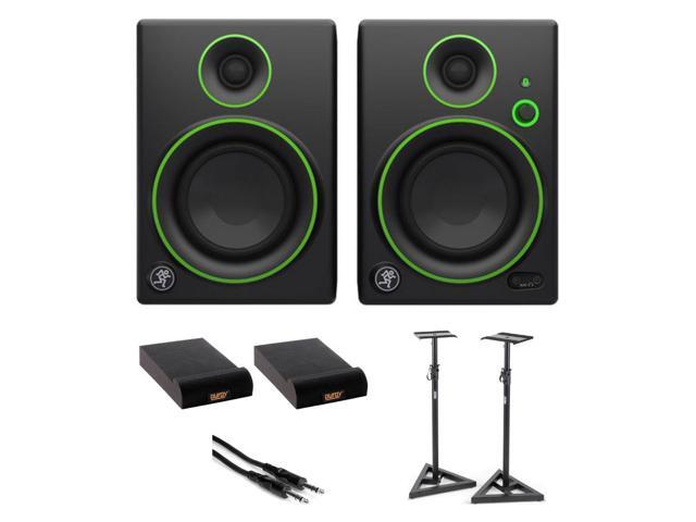 Mackie CR5BT Powered 5 Studio Monitors Black Bundle with On-Stage SMS6000-P Studio Monitor Stand, Auray IP-S Isolation Pad for Studio Monitor...