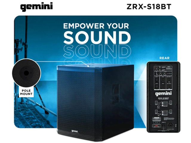 Gemini Sound ZRX-S18BT 18 Inch Powered Subwoofer 2400W Peak Active PA Bluetooth Bundle with On-Stage Subwoofer Pole with M20 Thread Black, Gemini...