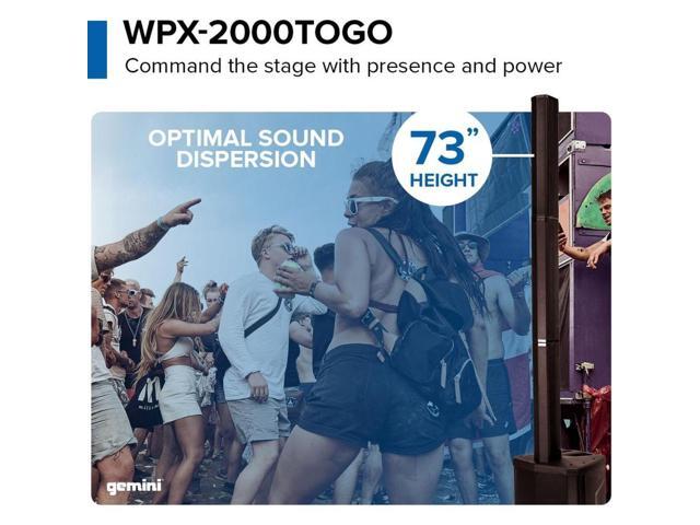 Gemini Sound WPX-2000TOGO Active Battery-Powered Column Speaker 1000W Bundle with Kellards XLR-P20T Pro 20 XLR Male to Female Cable 3-Pin Black,...