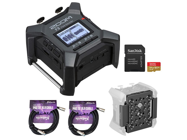Zoom F3 2-Input / 2-Track Portable Field Recorder with Pro Field Kit Bundle with