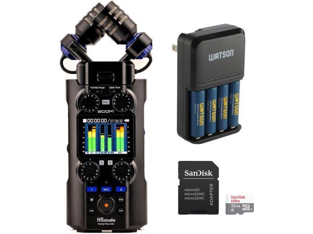 Zoom H5studio 4-Track Handy Recorder with 32-Bit Float Recording with Essentials Kit Bundle with Watson 4Bay Charger AA/AAA Batteries, SanDisk 32GB...