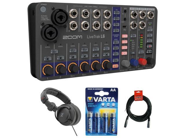 Zoom LiveTrak L6 Digital Mixer/Recorder Battery Powered Bundle with Polsen HPC-A30 Closed-Back Studio Monitor Headphones, XLR- XLR Cable, Varta...