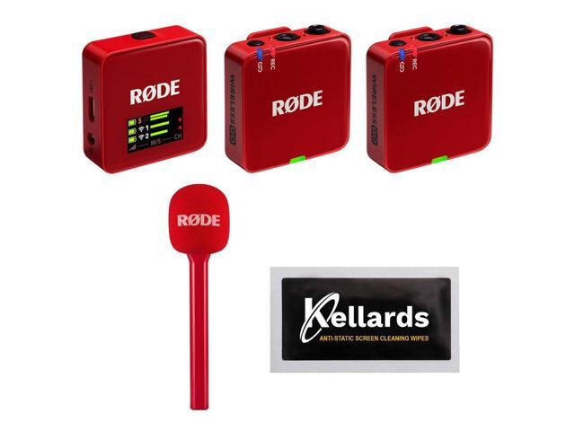Rode Wireless GO (GEN3) RED Bundle with Rode Interview GO-Red Handheld Mic Adapter for the Wireless GO Red, Anti-Static Screen Cleaning Wipes (5-Pack)