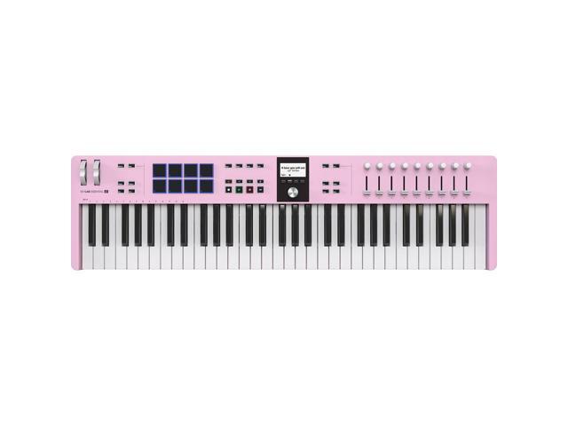 Arturia KeyLab Essential 61 mk3 Rose Quartz Bundle with Auray FP-P1L Universal Piano-Style Sustain Pedal, MID-P10T Pro MIDI to MIDI Cable 10 Feet,...