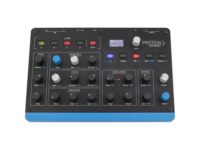 Waldorf Protein - 8 Voice Wavetable Synth with ASIC Microwave Oscillators, 4 Layers, Arpeggiator, Step Seencers, MPE, 2 Effect Slots, USB-MIDI,...