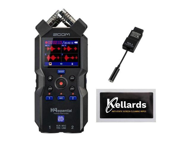Zoom H4essential 4-Track 32-Bit Float Portable Audio Recorder Bundle with Zoom TCA-1 Timecode Adapter, Screen cleaning cloth (5-Pack)