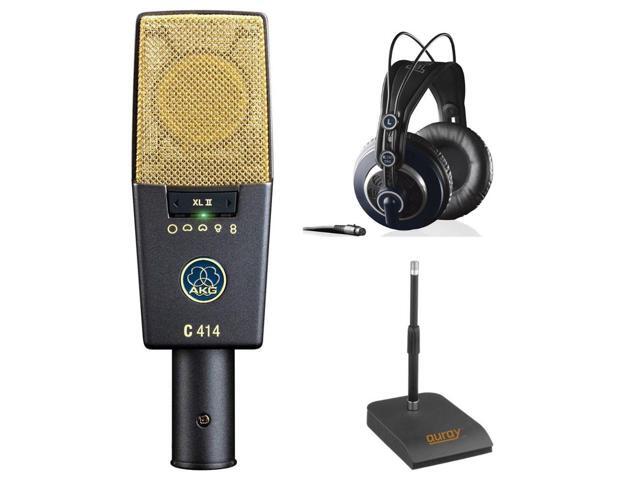 AKG Pro Audio C414 XLII Vocal Condenser Microphone, Multipattern Bundle with AKG K240 MKII Professional Semi-Open Stereo Headphones, Auray TT-ISO...