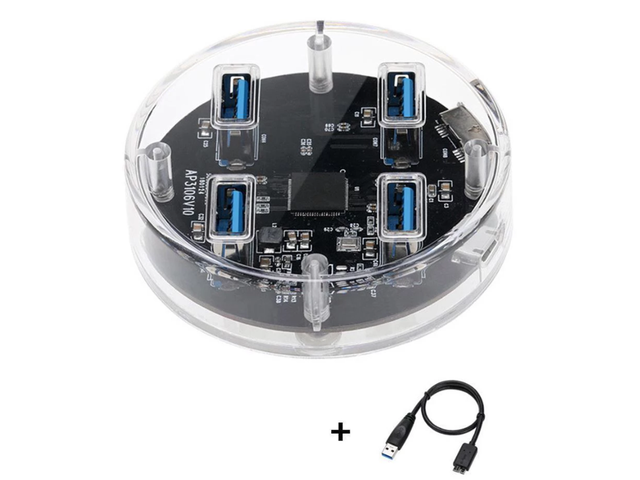 USB 3.0 Hub Computer Expansion Port Transparent HUB Splitter 4-port Expansion for Laptop Computer PC Super Speed