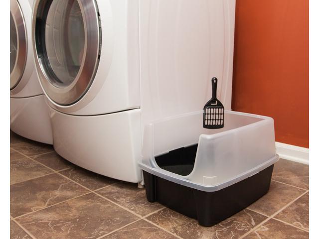 IRIS Open-Top Cat Litter Box with Shield and Scoop, Black