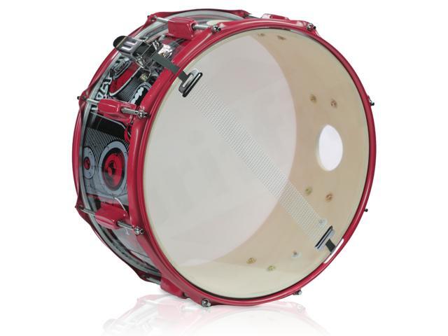 GRIFFIN Snare Drum Birch Wood Shell 14 X 6.5 Inch Oversize 2.5' Large Vents & Custom Graphic Wrap (Limited Edition) Red Hardware & Marching...