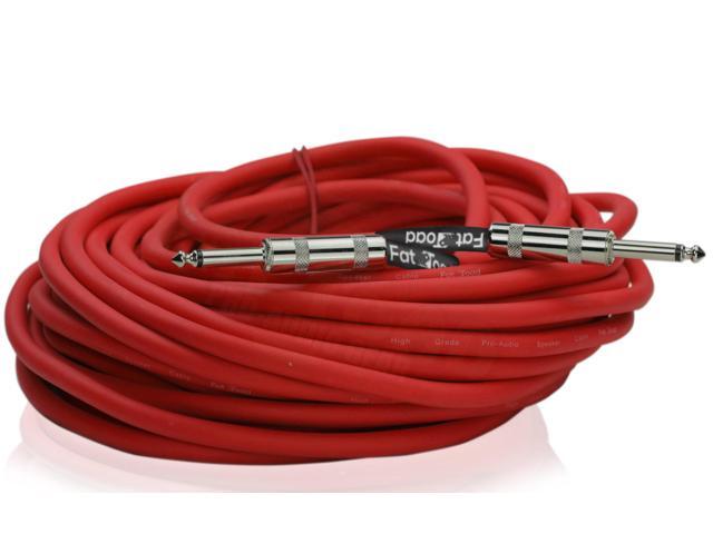 4 PACK - 50FT DJ PA Speaker Cables by FAT TOAD Professional Pro Audio Red Patch Cords 1/4 to 1/4 Quarter Inch Male Jack 12 AWG Gauge Wire for...