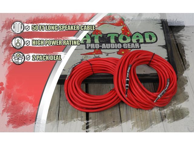 1/4' to 1/4 Male Jack Speaker Cables (2 Pack) by FAT TOAD 50ft Professional Pro Audio Red DJ Speakers PA Patch Cords Quarter Inch 12 AWG Gauge...
