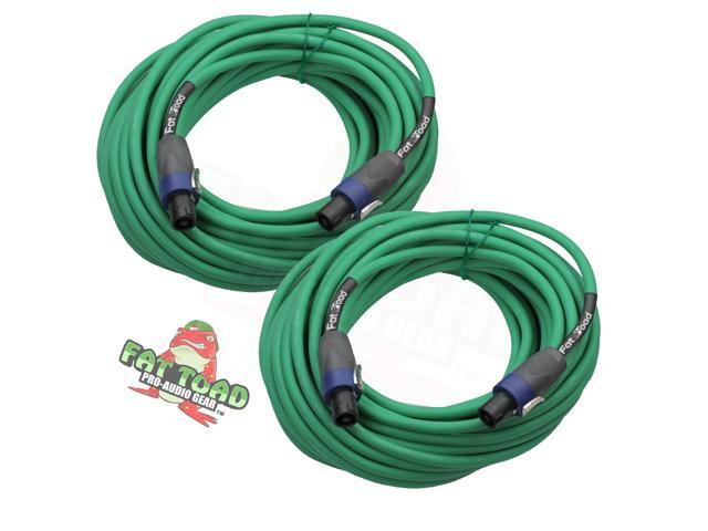 Speakon to Speakon Cables (2 Pack) by FAT TOAD 50ft Professional Pro Audio Green Speaker PA Cord with Twist Lock Connector 12 AWG Wire for...