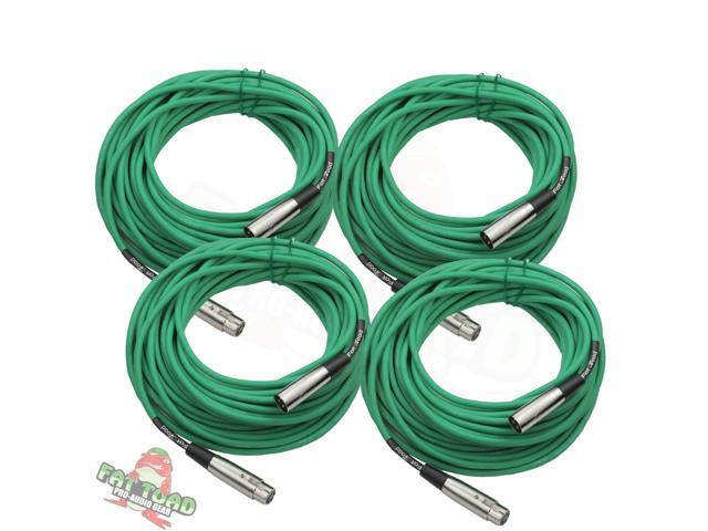 XLR Microphone Cables (4 Pack) by FAT TOAD 50ft Professional Pro Audio Green Mic Cord Extension Patch with Lo-Z Connector 20 AWG Shielded Wire...