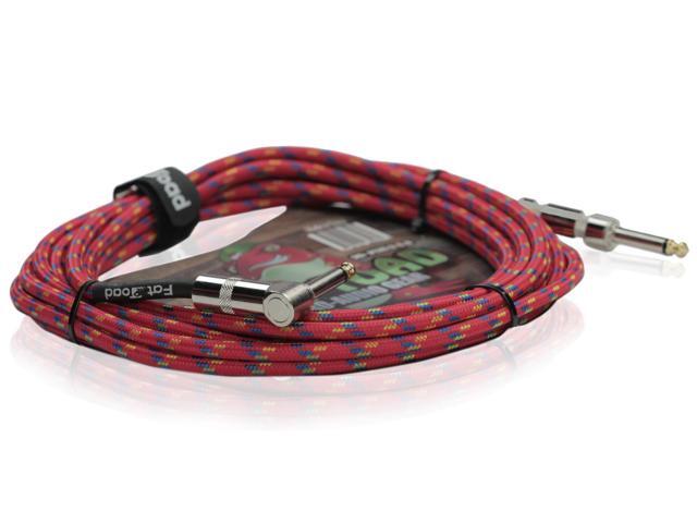 16 PACK - FAT TOAD Guitar Cords Right Angle to Straight-End Instrument Cable Tweed Cloth Jacket Braided Woven 20FT 1/4 Inch Jack TS for Electric...