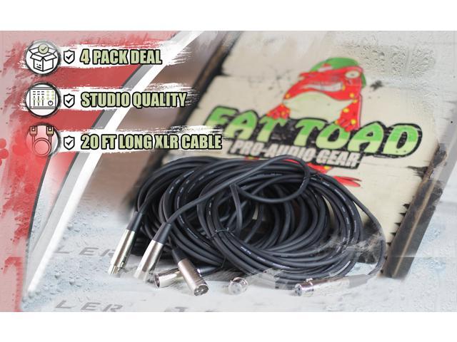 Microphone Cables by FAT TOAD (4 Pack) 20ft Pro Audio XLR Mic Cord Patch Extension with Female & Male Connector 20 AWG Shielded Wire & Balanced...