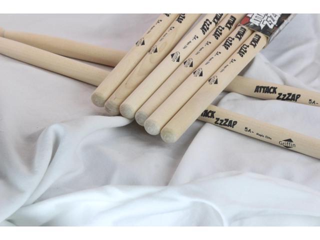 GRIFFIN Attack Zzzap Drum Sticks - 4 Pairs of Select Elite Maple Wood Size 5A - Premium Balanced, Level and Straight - Drummers Percussion Classic...
