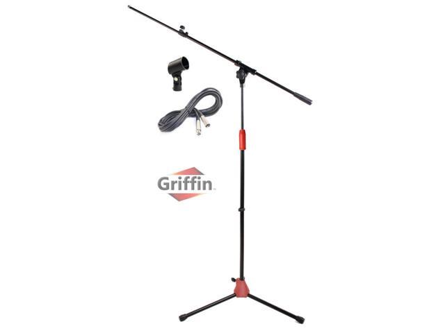 Microphone Stand with Telescoping Boom, XLR Cable and Mic Clip Package by GRIFFIN Tripod Premium Quality for Studio, Karaoke, Live Performances,...