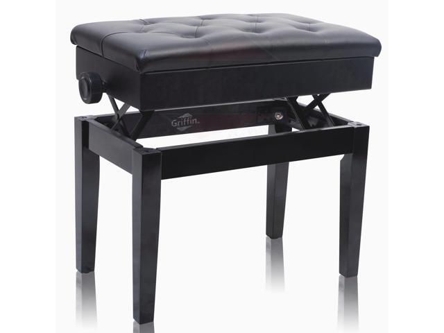 GRIFFIN Premium Antique Piano Bench Adjustable Black Solid Wood Frame & PU Leather Padded Cushion Vintage Ergonomic Musicians Keyboard Chair ...