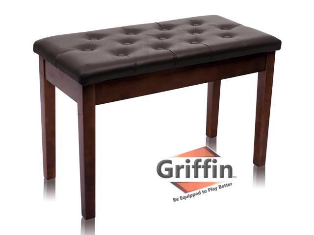 GRIFFIN Brown Wood PU Leather Piano Bench Double Vintage Design, Ergonomic Chair Musicians Keyboard Stool Cushion Duet Seat & Sheet Music...