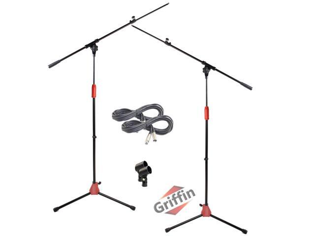 Tripod Microphone Boom Stand with XLR Mic Cable & Clip (Pack of 2) by GRIFFIN Telescoping Arm for Studio Recording Accessories, Singing Vocal...