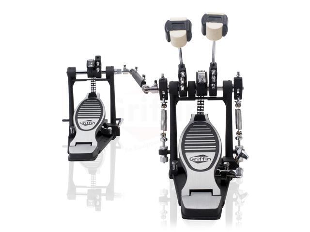 GRIFFIN Deluxe 2-Pack Drum Hardware Kit - Double Kick Drum Bass Pedal & 2-Legged Premium Hi-Hat Stand Quad Sided Beater Head Dual Chain Drive...
