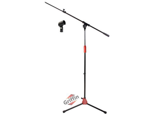 Microphone Stand with Telescoping Boom and Mic Clip Package by GRIFFIN Tripod Premium Quality for Studio, Karaoke, DJ Live Performances,...