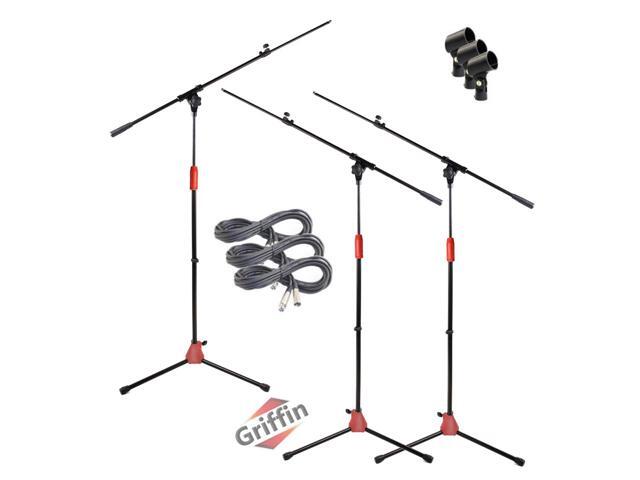 Microphone Boom Stand with XLR Mic Cable & Clip (Pack of 3) by GRIFFIN Telescoping Arm Tripod Legs for Studio Recording Accessories, Singing...