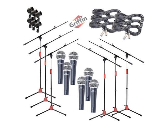 Microphone Boom Stand (GRIFFIN 6 Pack) with Cardioid Vocal Microphones & XLR Mic Cables Karaoke Holder & Tripod Mount Handheld Unidirectional...