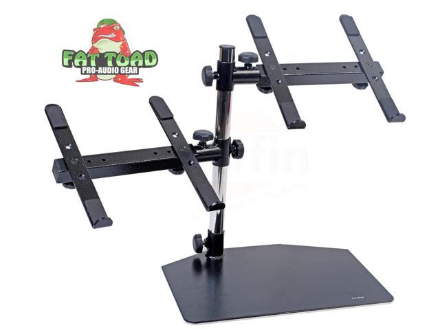 Double DJ Laptop Stand by FAT TOAD 2 Tier PC Table Holder Portable Computer Clamp Equipment Rack with Duel Mounts for Music Studio Mixers,...