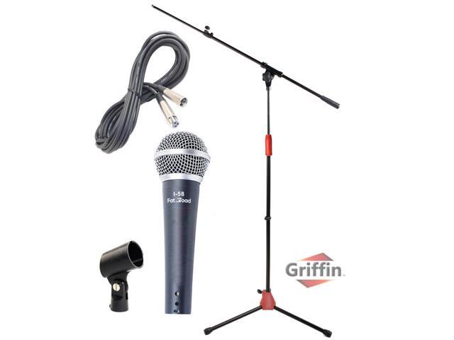 Microphone Stand Studio Package by GRIFFIN Telescoping Boom Arm Mount & Tripod Holder Singing Handheld Vocal Microphone, 20FT XLR Mic Cable ...