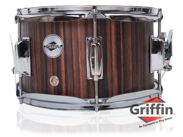 GRIFFIN Firecracker Snare Drum Acoustic Popcorn 10' x 6' Poplar Mini Wood Shell & Black Hickory PVC Concert Marching Percussion Musical...