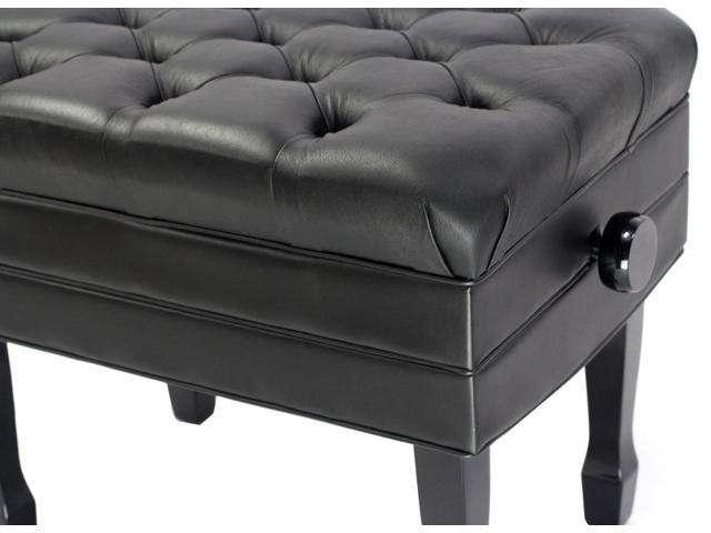 Genuine Leather Adjustable Piano Bench by GRIFFIN Black Solid Wood Vintage Style & Heavy-Duty Ergonomic Keyboard Stool Cushion Seat With...