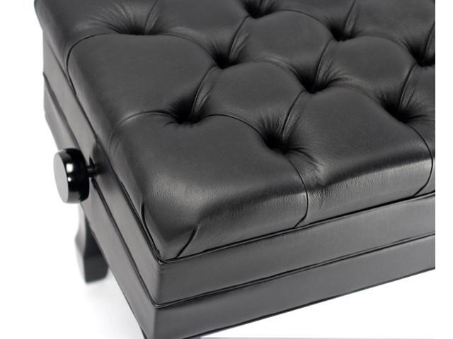 Genuine Leather Adjustable Piano Bench by GRIFFIN Black Solid Wood Vintage Style & Heavy-Duty Ergonomic Keyboard Stool Cushion Seat With...