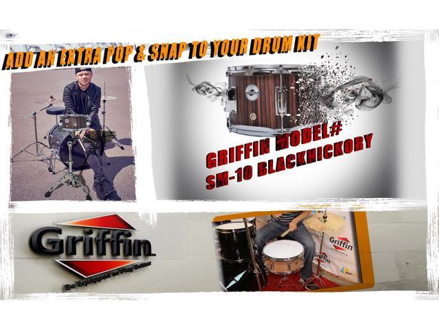 GRIFFIN Firecracker Snare Drum Acoustic Popcorn 10' x 6' Poplar Mini Wood Shell & Black Hickory PVC Concert Marching Percussion Musical...