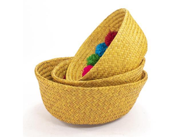 ShelterCast Dyed Seagrass Belly Basket with 8 Pompoms And Handle