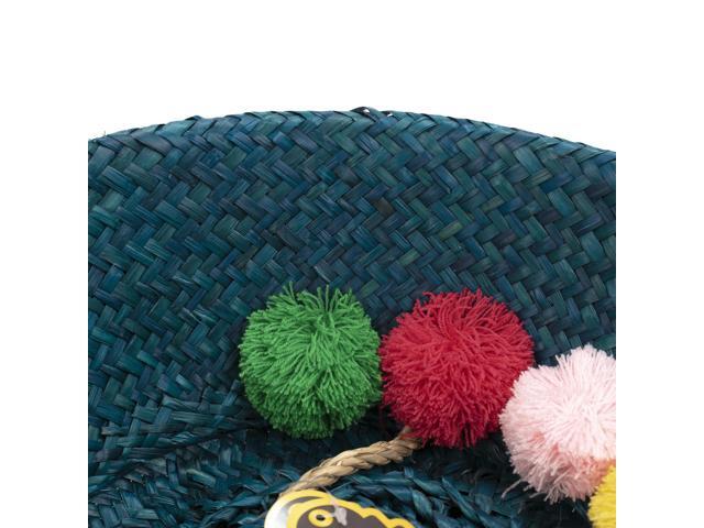 ShelterCast Dyed Seagrass Belly Basket with 8 Pompoms And Handle Green Large