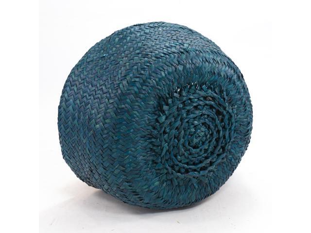 ShelterCast Dyed Seagrass Belly Basket with 8 Pompoms And Handle Green Large