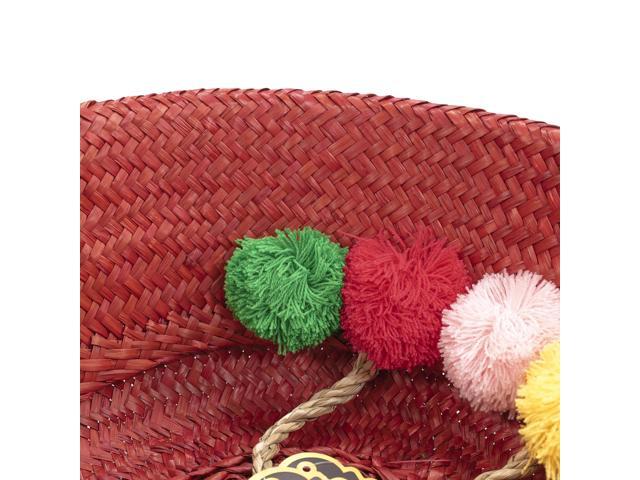 ShelterCast Dyed Seagrass Belly Basket with 8 Pompoms And Handle Red Large