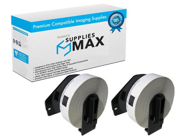 SuppliesMAX Compatible Replacement for Brother White Die-Cut File Folder Label Tape (2/PK-.66in X 3.4in/17mm x 87.1mm) (300/Labels) (DK-1203_2PK)