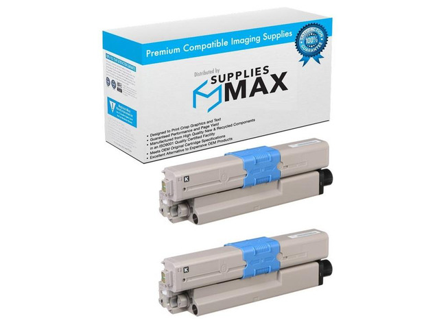 SuppliesMAX Compatible Replacement for Okidata C332DN/C332DNW/MC363DN/MC363DNW Black Toner Cartridge (2/PK-3500 Page Yield) (46508704_2PK)