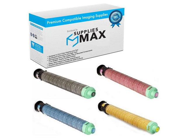 SuppliesMAX Compatible Replacement for Lanier SP-C840DN/SP-C842DN Series Toner Cartridge Combo Pack (BK/C/M/Y) (TYPE SP-C840A) (C840-4PK)