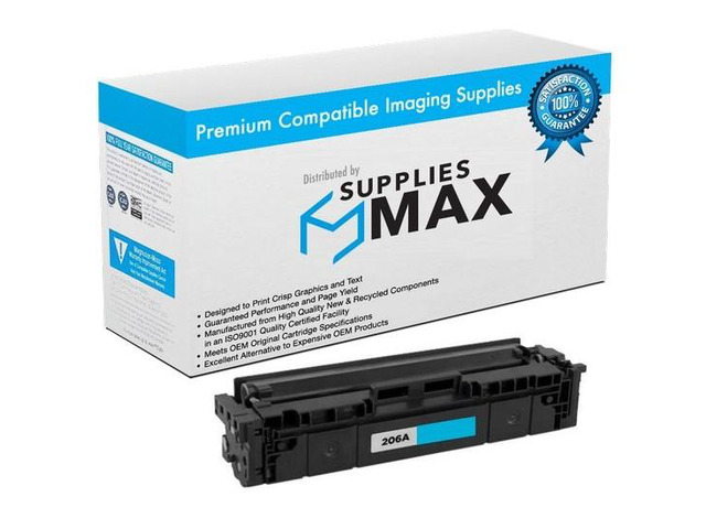 SuppliesMAX Compatible Replacement for HP Color Laser Jet Pro M255/M282MFP/M283MFP Series Cyan Toner Cartridge (1250 Page Yield) (NO. 206A) (W2111A)