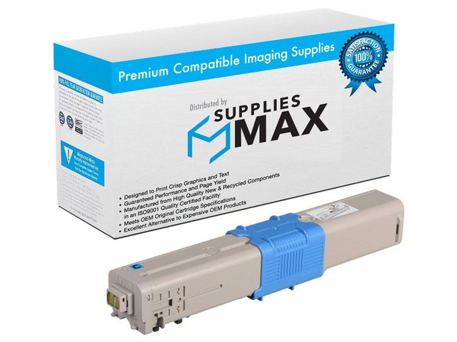 SuppliesMAX Compatible Replacement for Okidata C332dn/C332dnw/MC-363dn/MC-363dnw Cyan Toner Cartridge (3000 Page Yield) (46508703)