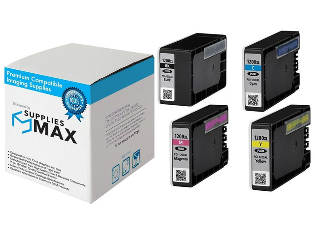 SuppliesMAX Compatible Replacement for Canon MAXIFY MB-2020/MB-2120/MB-2320/MB-2720 High Yield Inkjet Combo Pack (BK/C/M/Y) (PGI-1200XL) (9183B005)