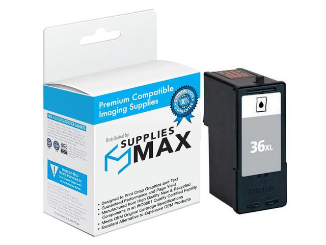 SuppliesMAX Remanufactured Replacement for Lexmark X3650/X4650/X5650/X6650/X6675/Z2420 Black High Yield Inkjet (475 Page Yield) (NO. 36XL) (18C2190)